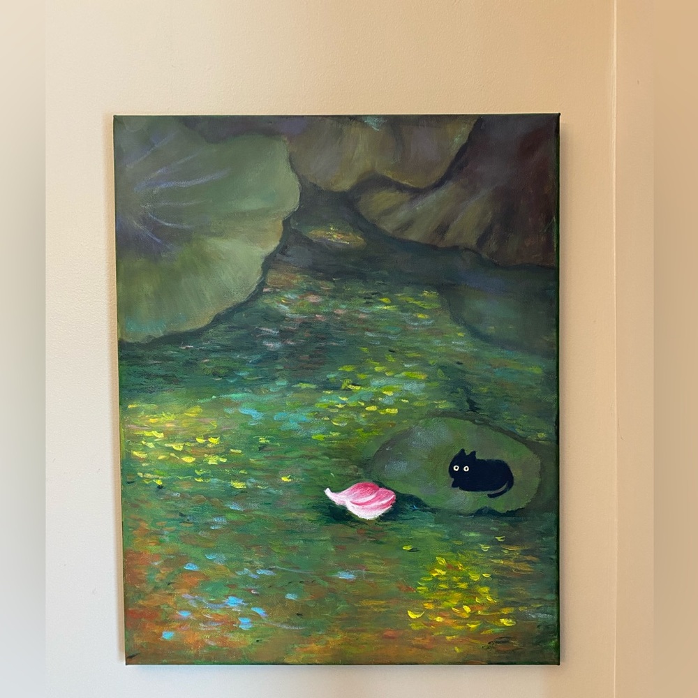 Original hand painted Lilly pond   Painting